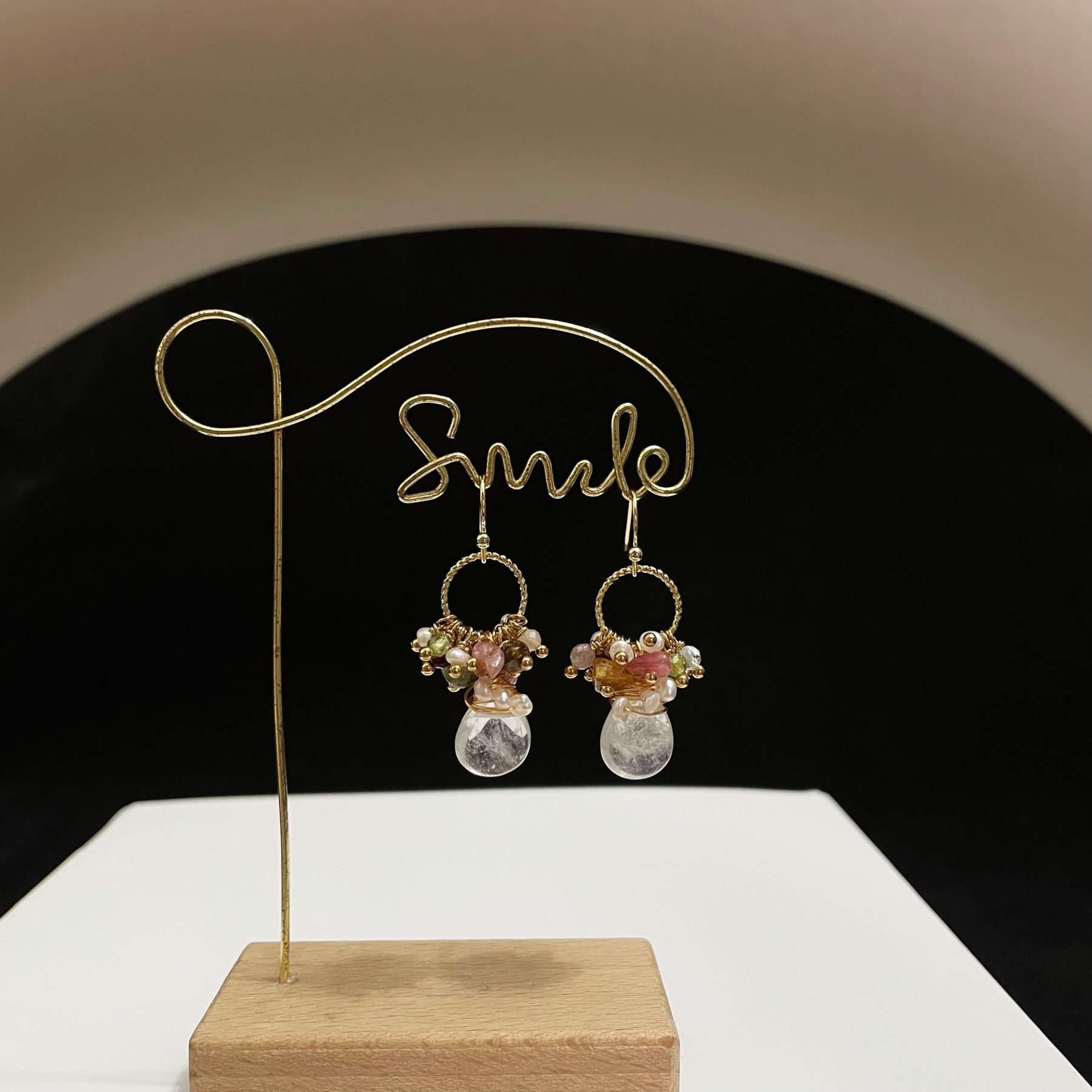 Multi-Gemstone Cluster Earrings with Clear Quartz Drop 