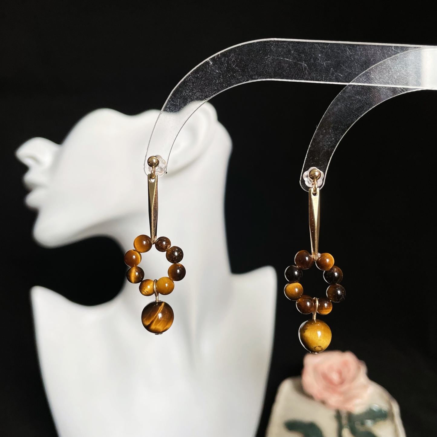 Tiger's Eye Beaded Ring Earrings