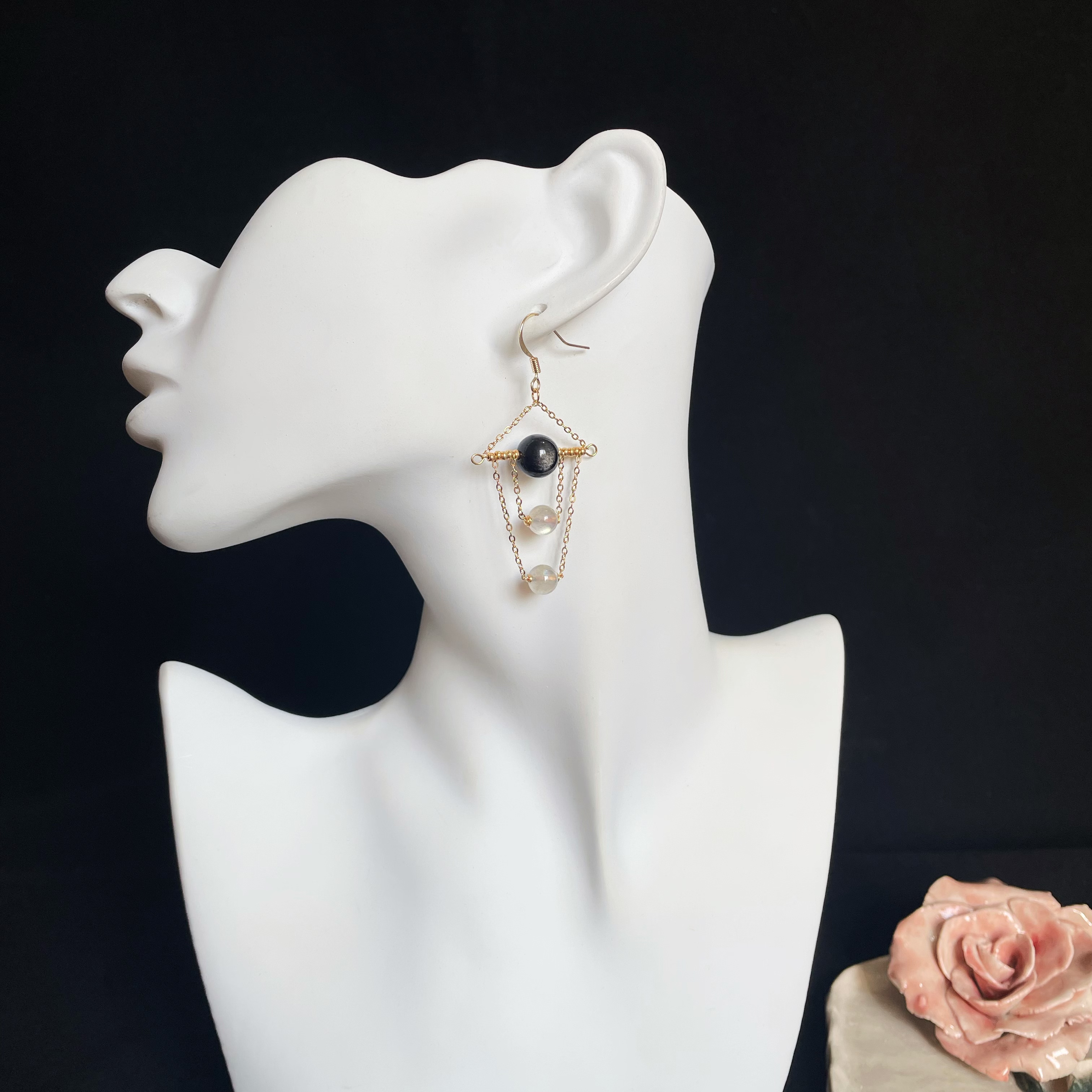 Silver Obsidian and Labradorite Swing Earrings