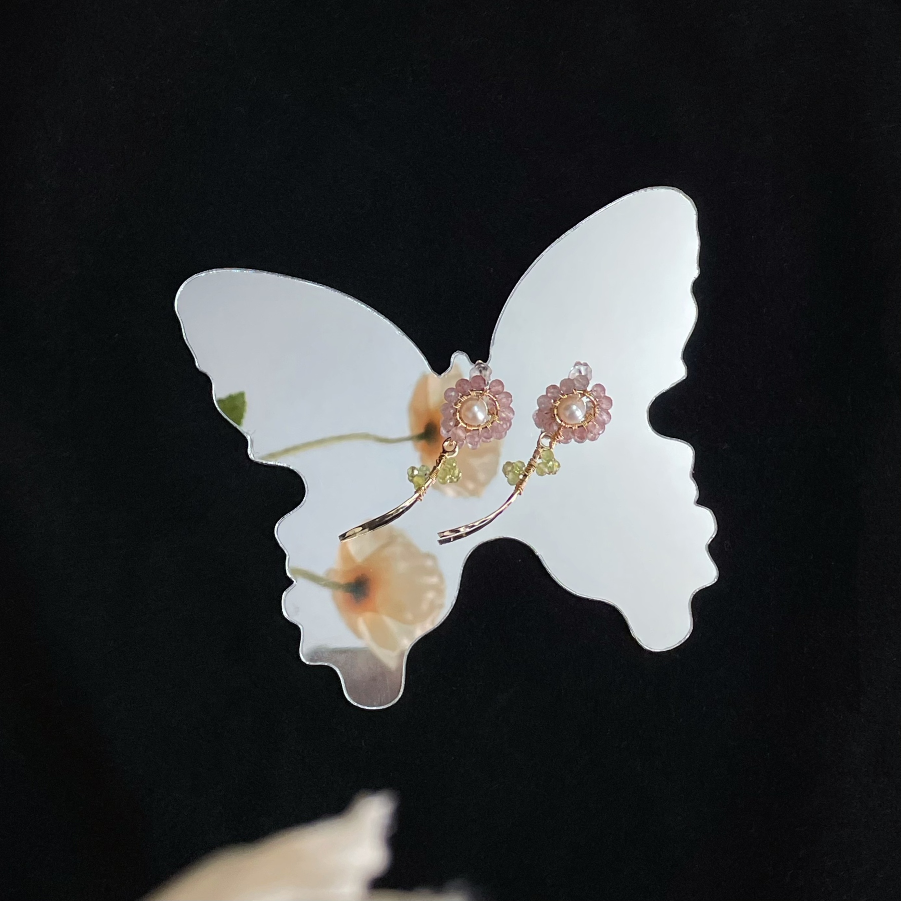 Handcrafted Spring Blossom Strawberry Quartz Flower with Pearl Core Earrings