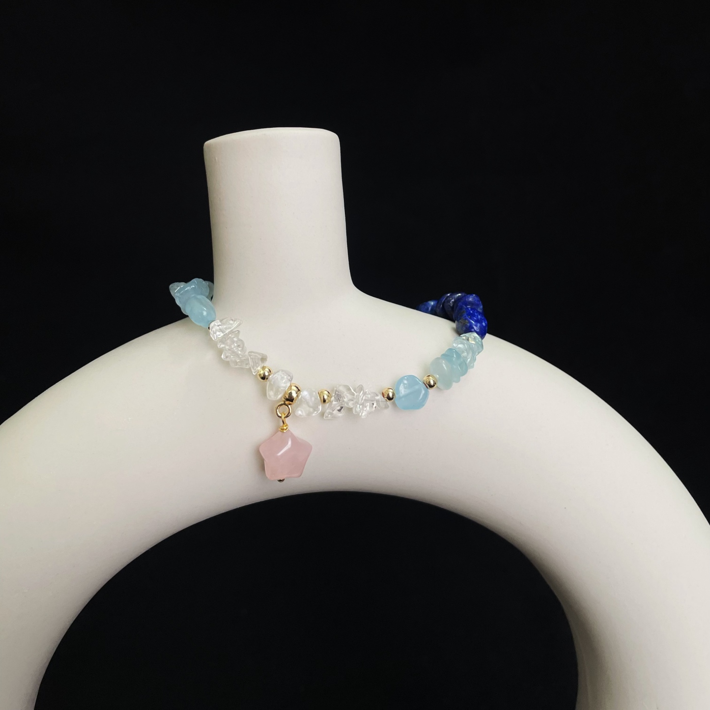 Handcrafted Celestial Harmony Blue Gemstone with Rose Quartz Star Bracelet