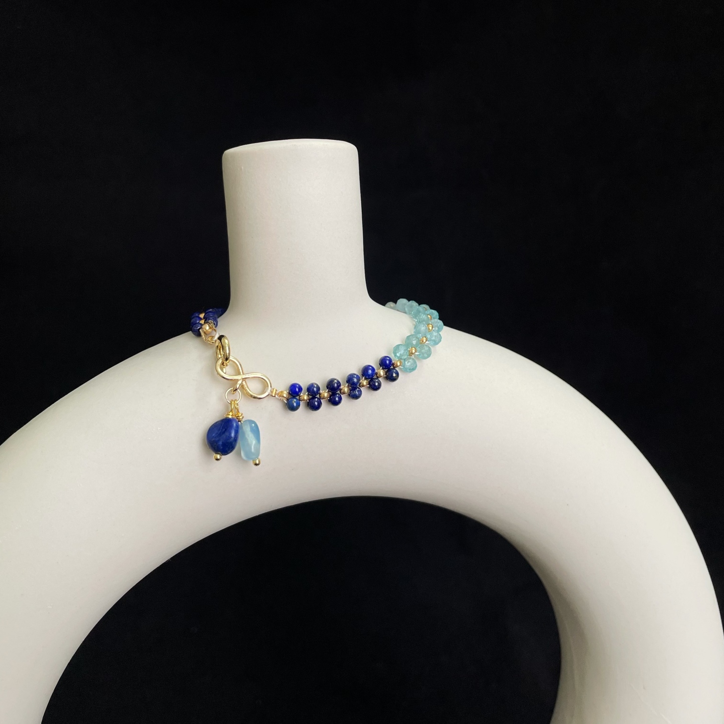 Handcrafted Ethereal Waves Woven Blue Gemstone Bracelet