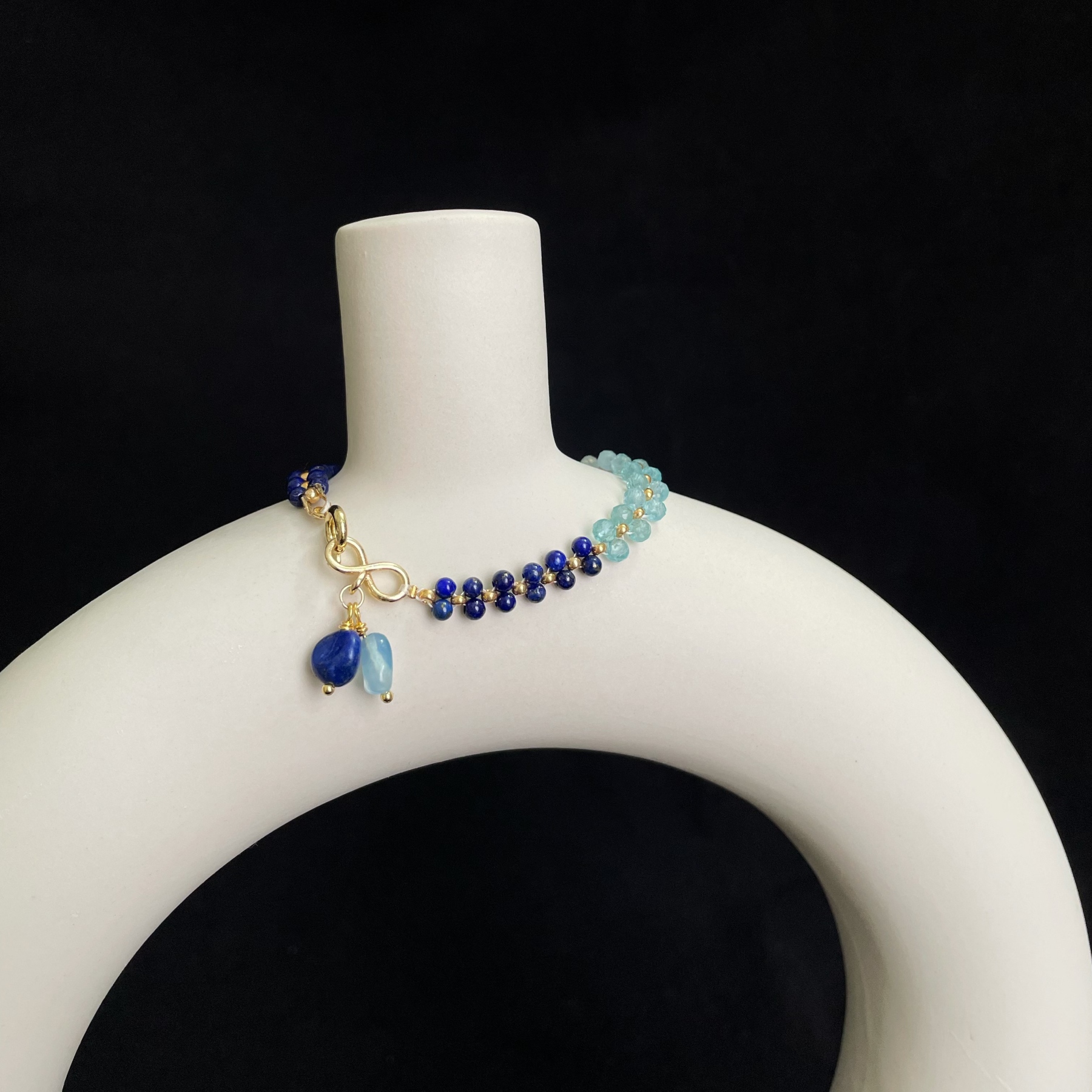 Handcrafted Ethereal Waves Woven Blue Gemstone Bracelet