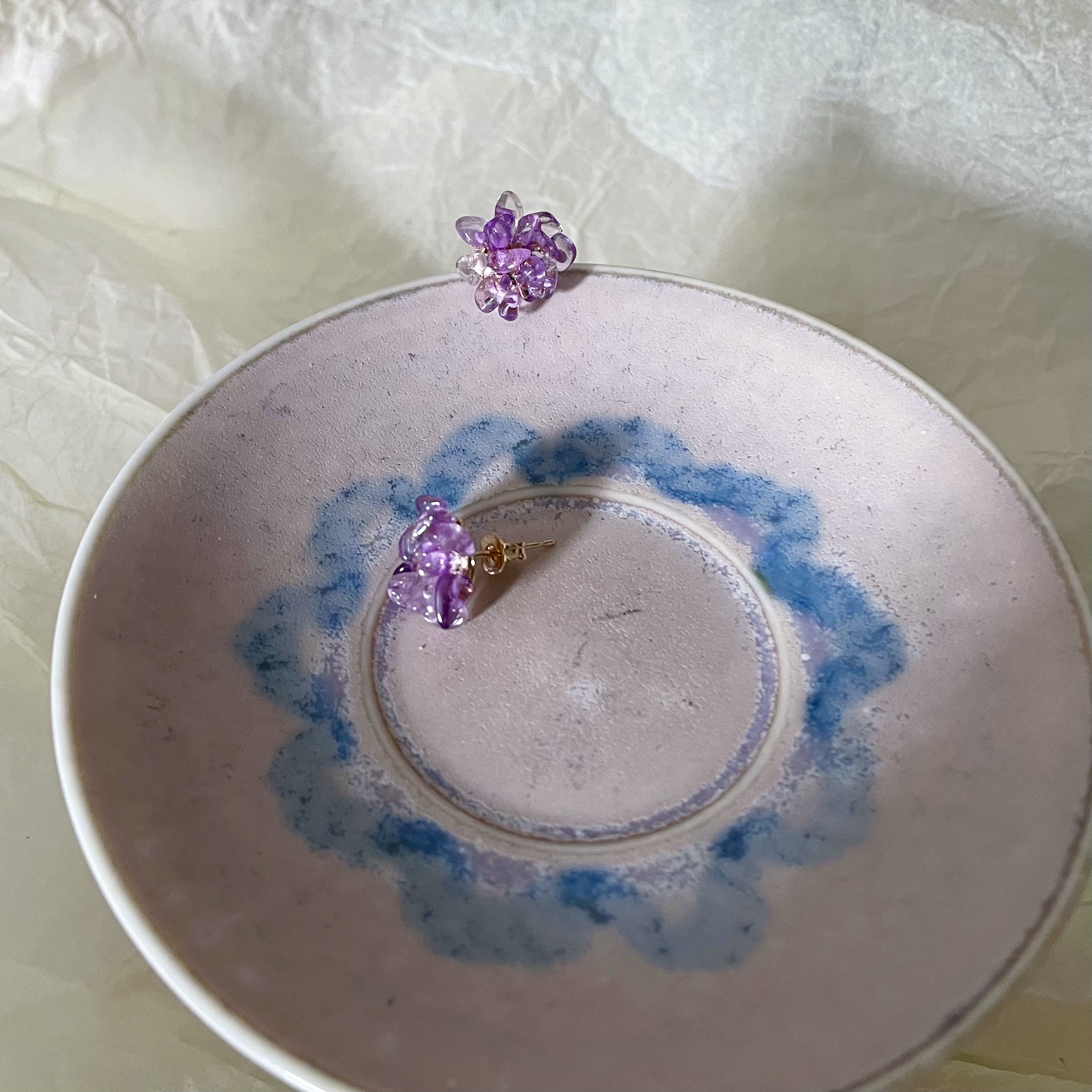 Handmade Dainty Amethyst Cluster Flower Stud Earrings