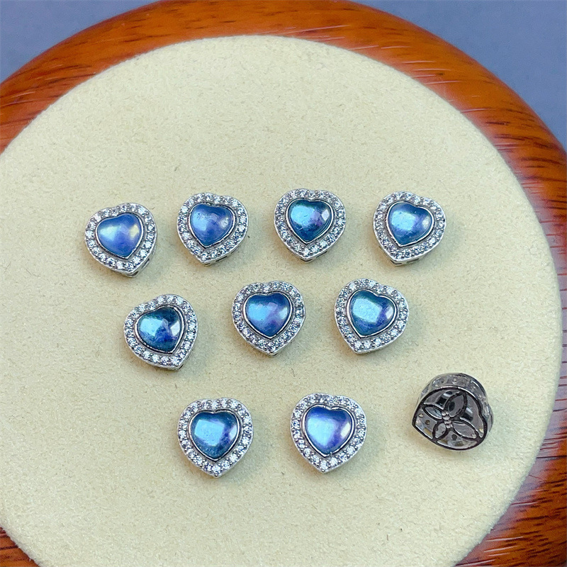 925 Silver Crustification Aquamarine Heart with Zircon