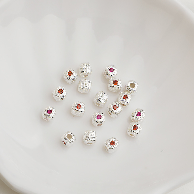 Gold Plated Pitted Cube Spacer Bead Inlaid with Colored Zircon