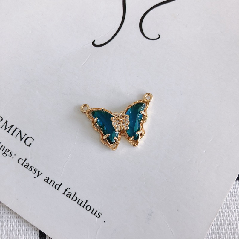 Colored Zircon Butterfly Charm Pendant with Dual Hanging Rings