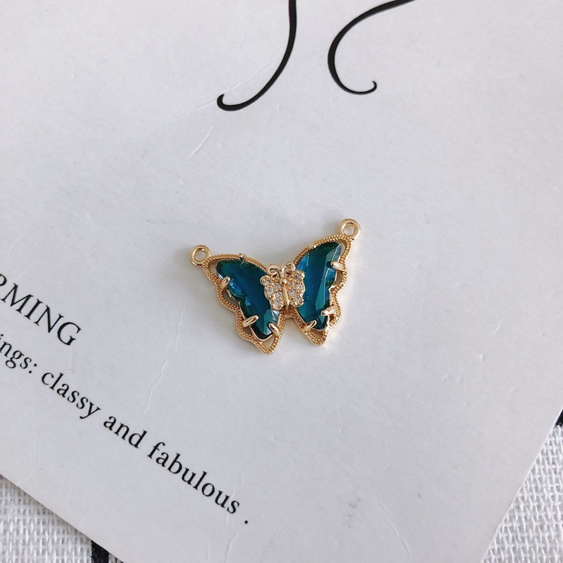 Colored Zircon Butterfly Charm Pendant with Dual Hanging Rings