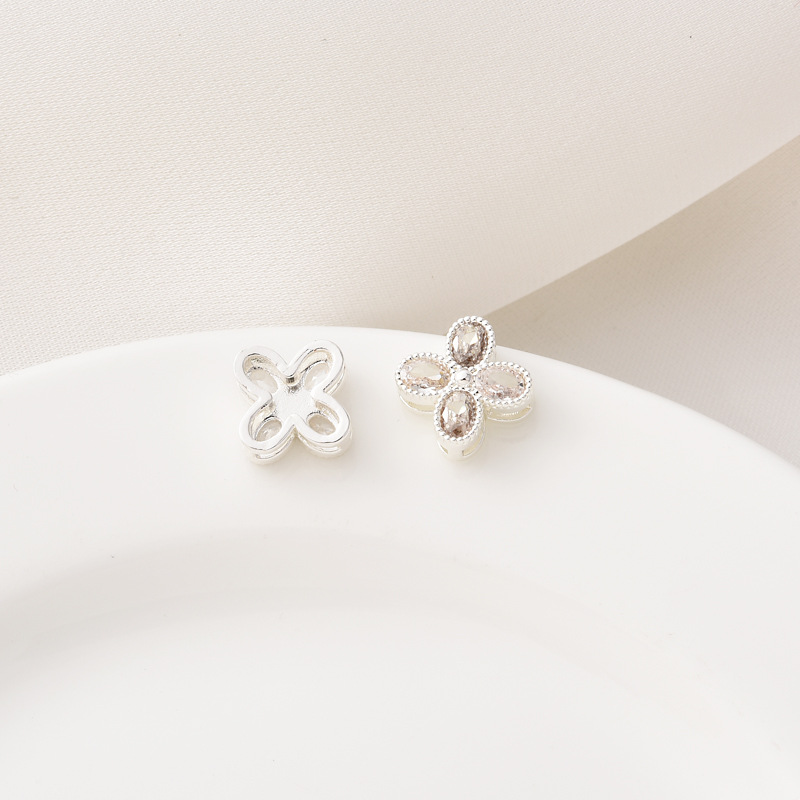 9mm Colored Zircon Inlaid Four-Leaf Double Row Spacer Bead