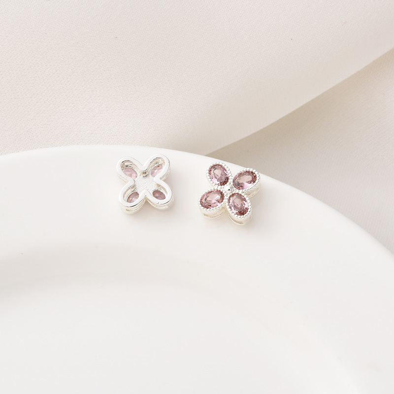 9mm Colored Zircon Inlaid Four-Leaf Double Row Spacer Bead