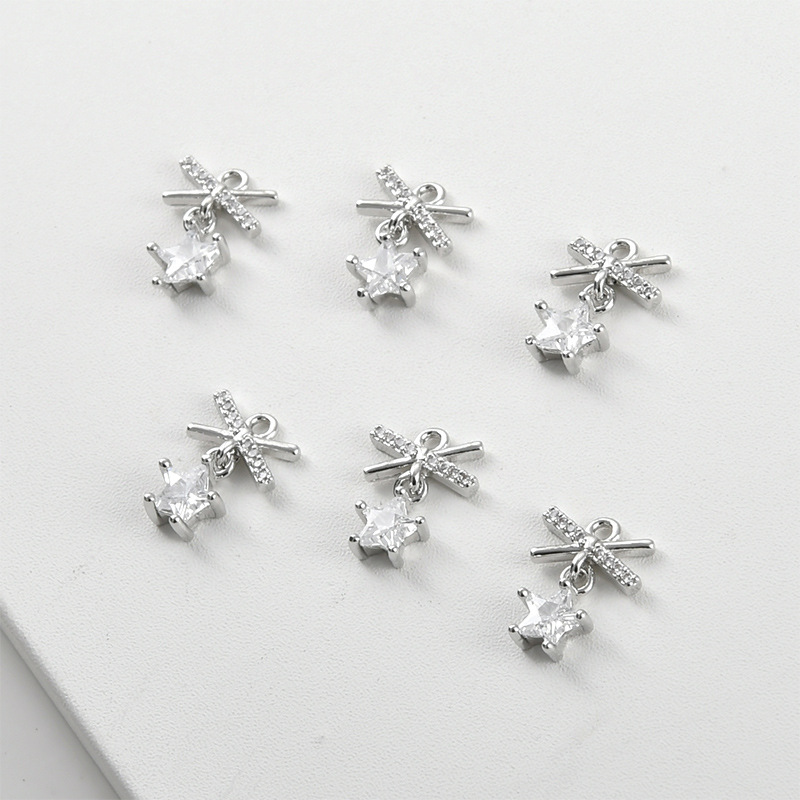 Cubic Zirconia Inlaid Star Charm Jewelry Pendant for Necklace Bracelet Earrings DIY