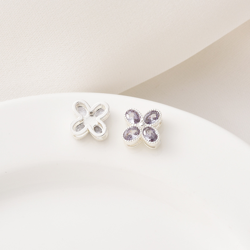 9mm Colored Zircon Inlaid Four-Leaf Double Row Spacer Bead