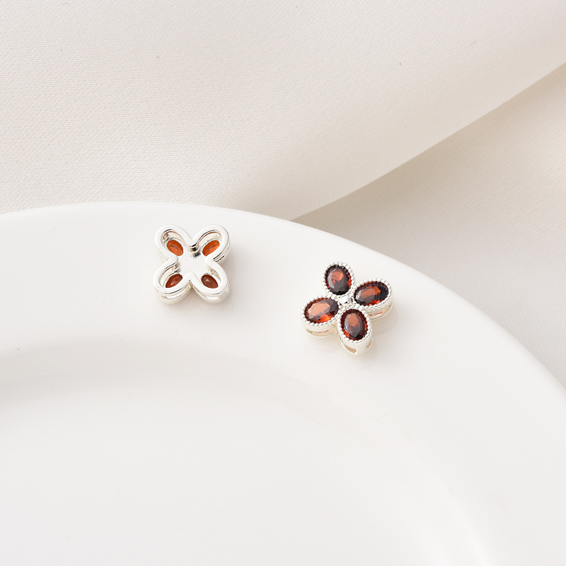 9mm Colored Zircon Inlaid Four-Leaf Double Row Spacer Bead