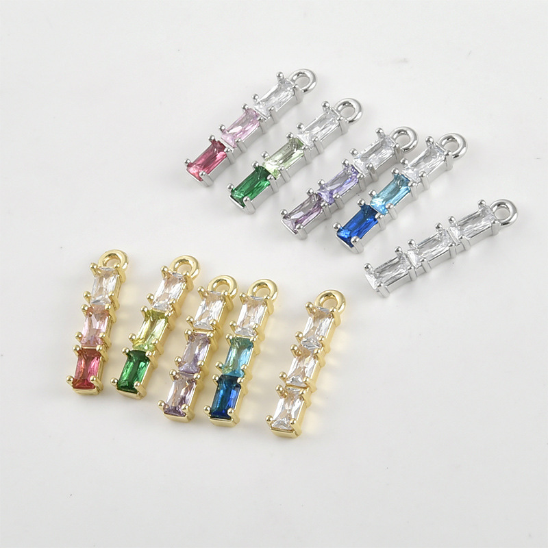 Gradient Cubic Zirconia Inlaid Gold Plated Bamboo Joint Strip Charms Jewelry Pendant Multiple Color