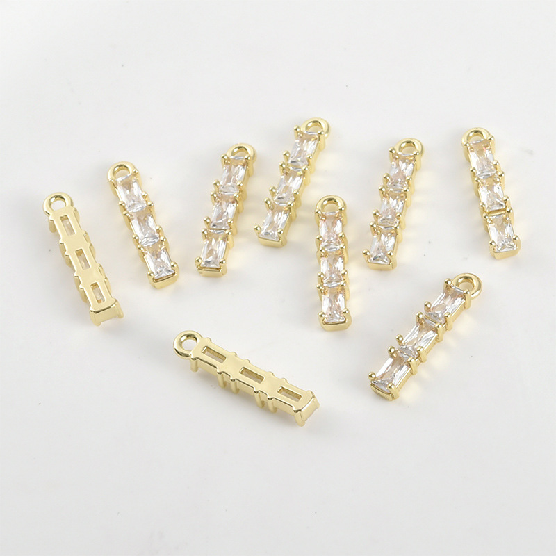 Gradient Cubic Zirconia Inlaid Gold Plated bamboo Strip Charms Jewelry Pendant