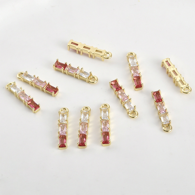 Gradient Cubic Zirconia Inlaid Gold Plated bamboo Strip Charms Jewelry Pendant