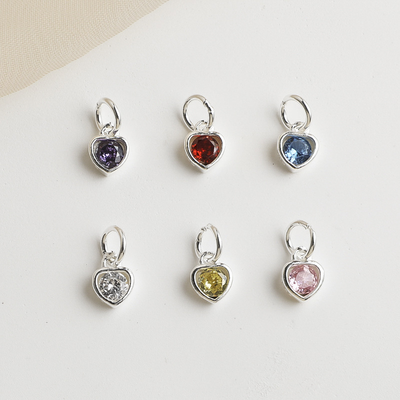 Round Zirconia Inlaid 925 Sterling Silver Pendant for Jewelry DIY