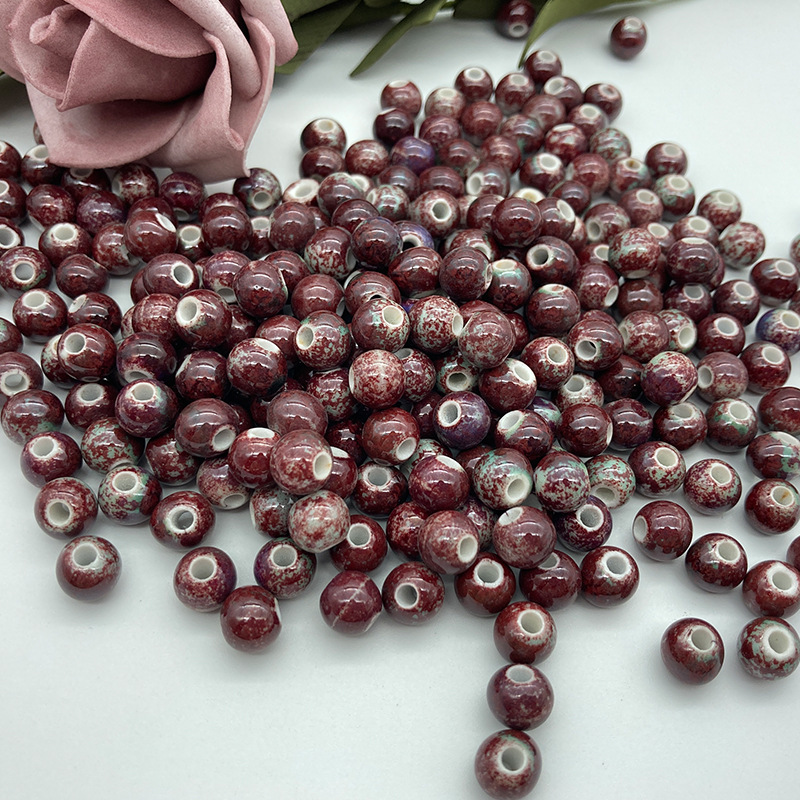 Handmade 6~12mm Flambed Glaze Ceramic Round Beads 100pcs