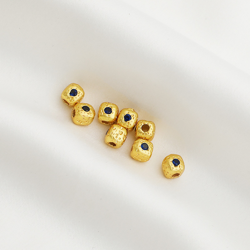 Gold Plated Pitted Cube Spacer Bead Inlaid with Colored Zircon