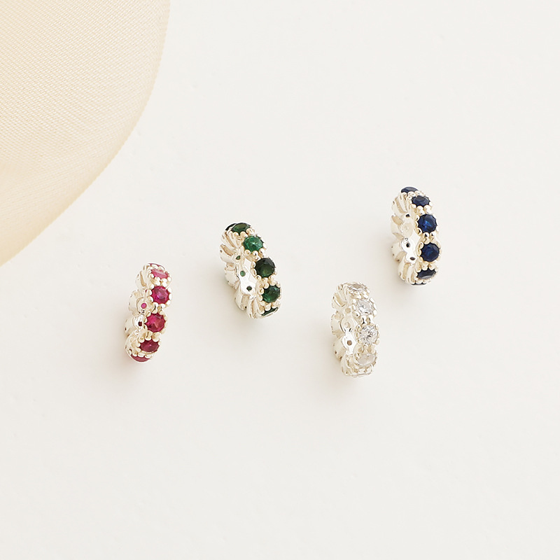 Colored Zircon Inlaid 925 Silver Wheel Spacer Bead 7.3mm