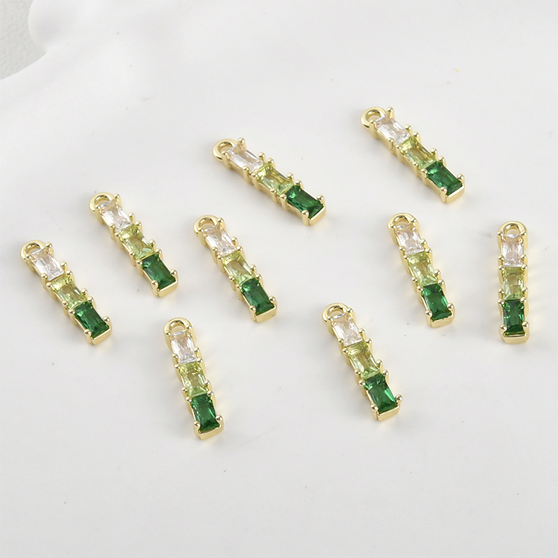 Gradient Cubic Zirconia Inlaid Gold Plated bamboo Strip Charms Jewelry Pendant