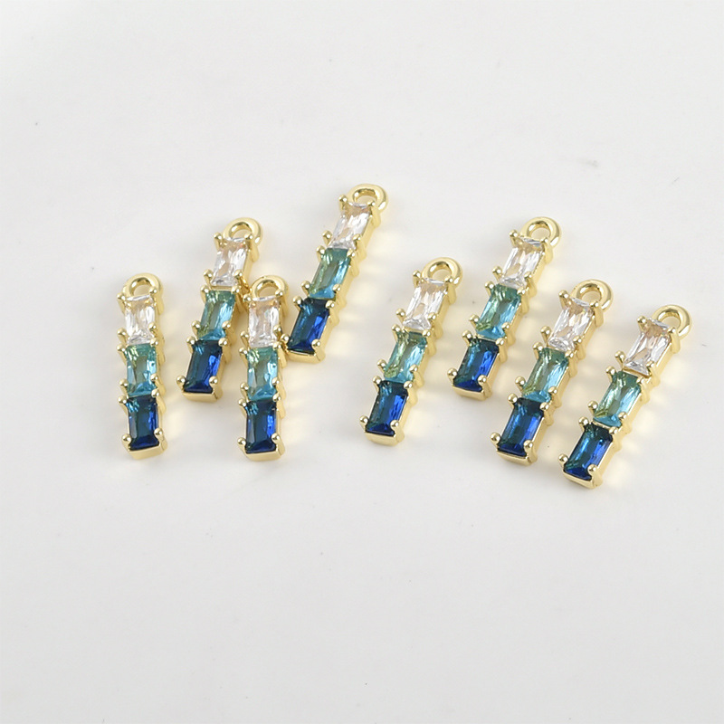 Gradient Cubic Zirconia Inlaid Gold Plated bamboo Strip Charms Jewelry Pendant