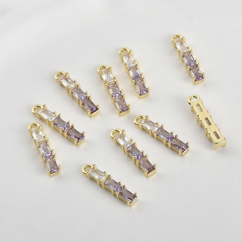 Gradient Cubic Zirconia Inlaid Gold Plated Bamboo Joint Strip Charms Jewelry Pendant Multiple Color