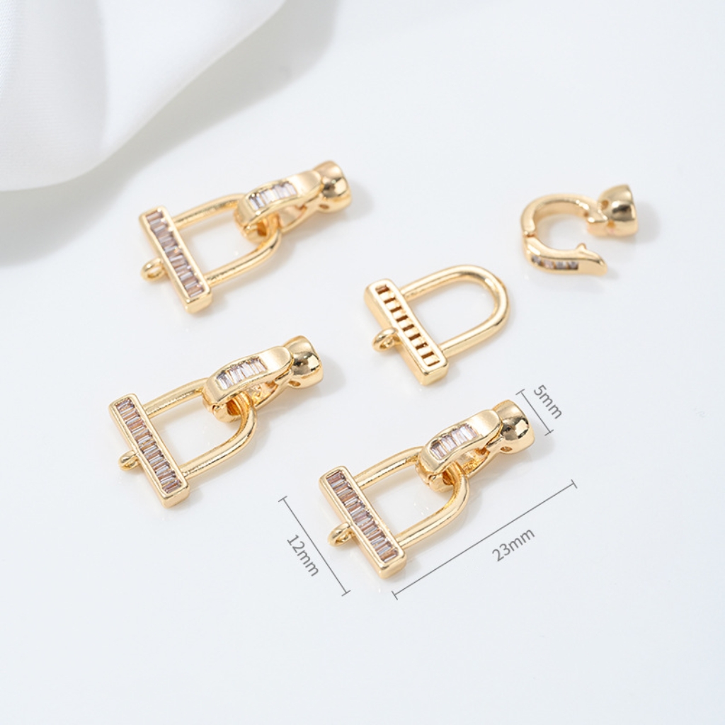 Gold Plated Cubic Zirconia Inlaid U-Shaped  Buckle Horseshoe Buckle for Necklace Bracelet