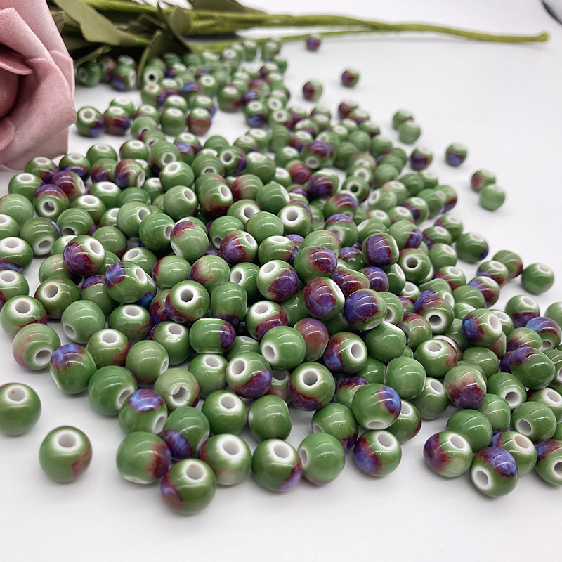 Handmade 6~12mm Flambed Glaze Ceramic Round Beads 100pcs