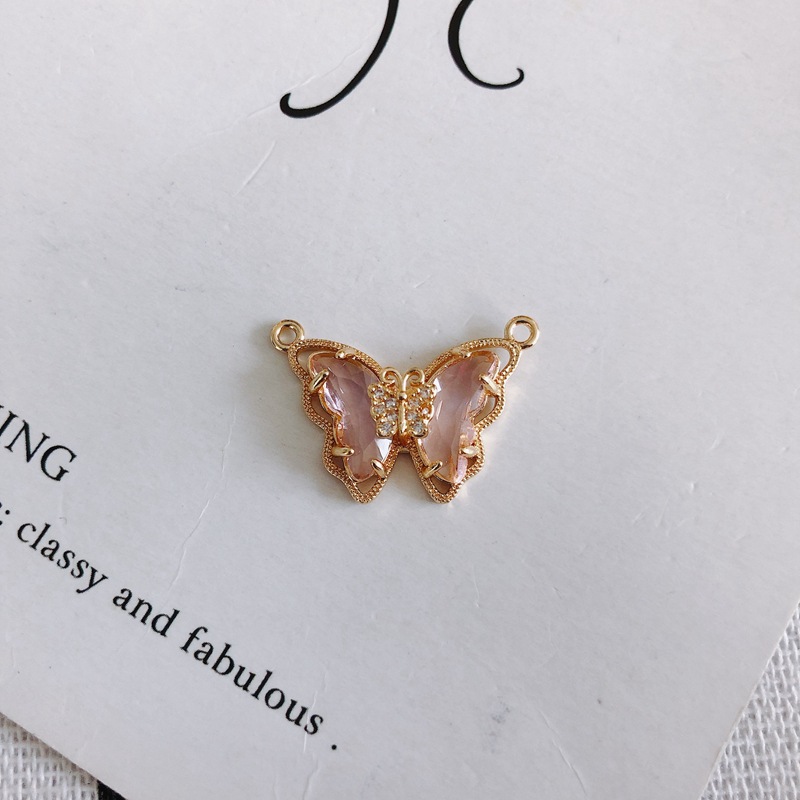 Colored Zircon Butterfly Charm Pendant with Dual Hanging Rings