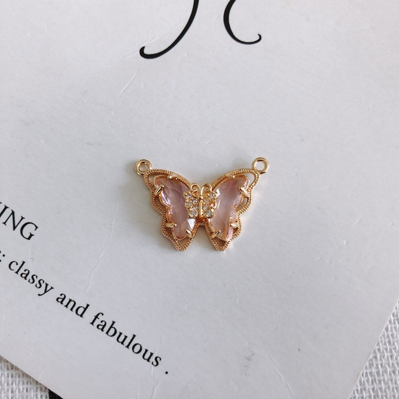 Colored Zircon Butterfly Charm Pendant with Dual Hanging Rings