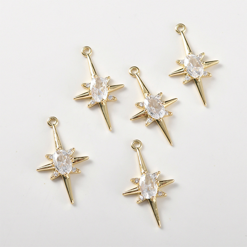 Cubic Zirconia Inlaid Star Charm Jewelry Pendant for Necklace Bracelet Earrings DIY