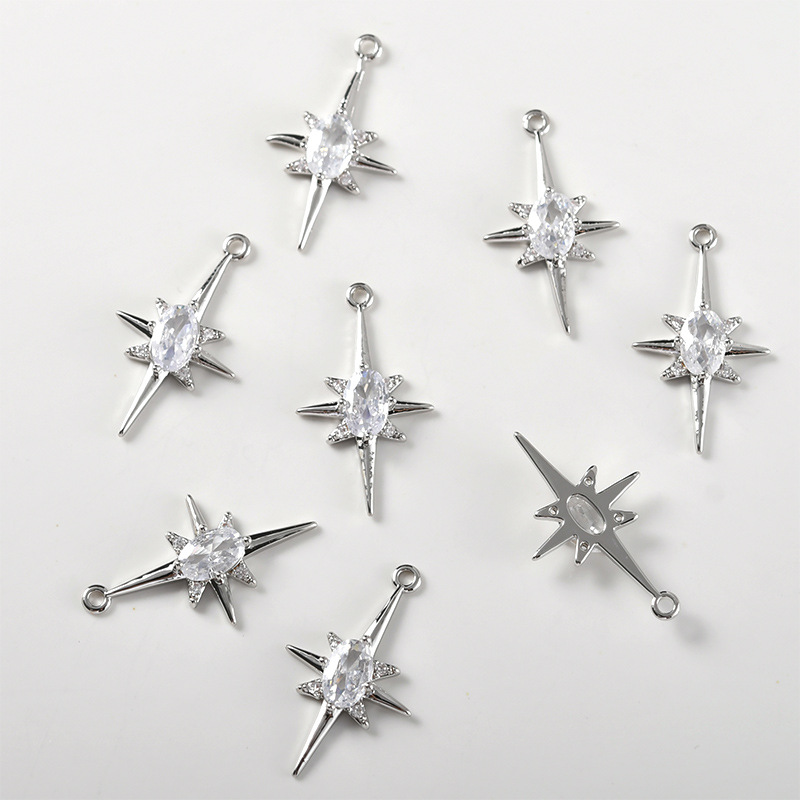 Cubic Zirconia Inlaid Star Charm Jewelry Pendant for Necklace Bracelet Earrings DIY
