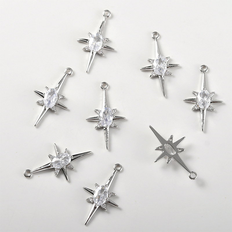 Cubic Zirconia Inlaid Star Charm Jewelry Pendant for Necklace Bracelet Earrings DIY