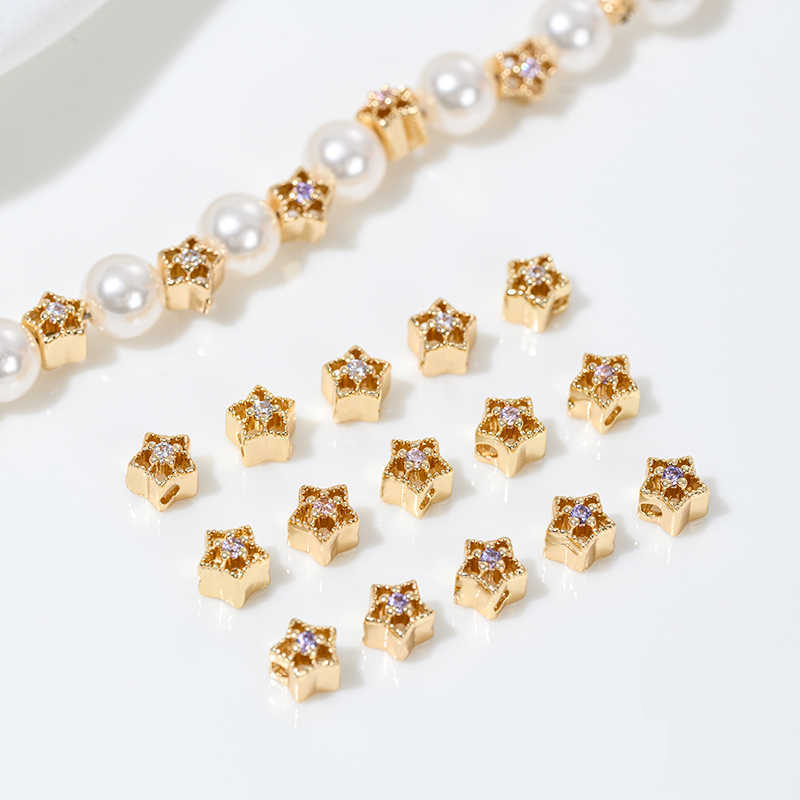 Zirconia Inlaid Gold Plated Hollow Star Spacer Bead