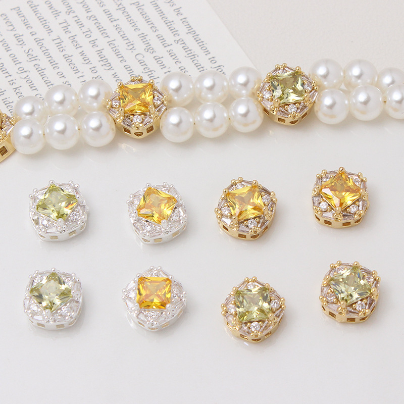 Starry Zirconia Inlaid Gold Plated Square Spacer Beads