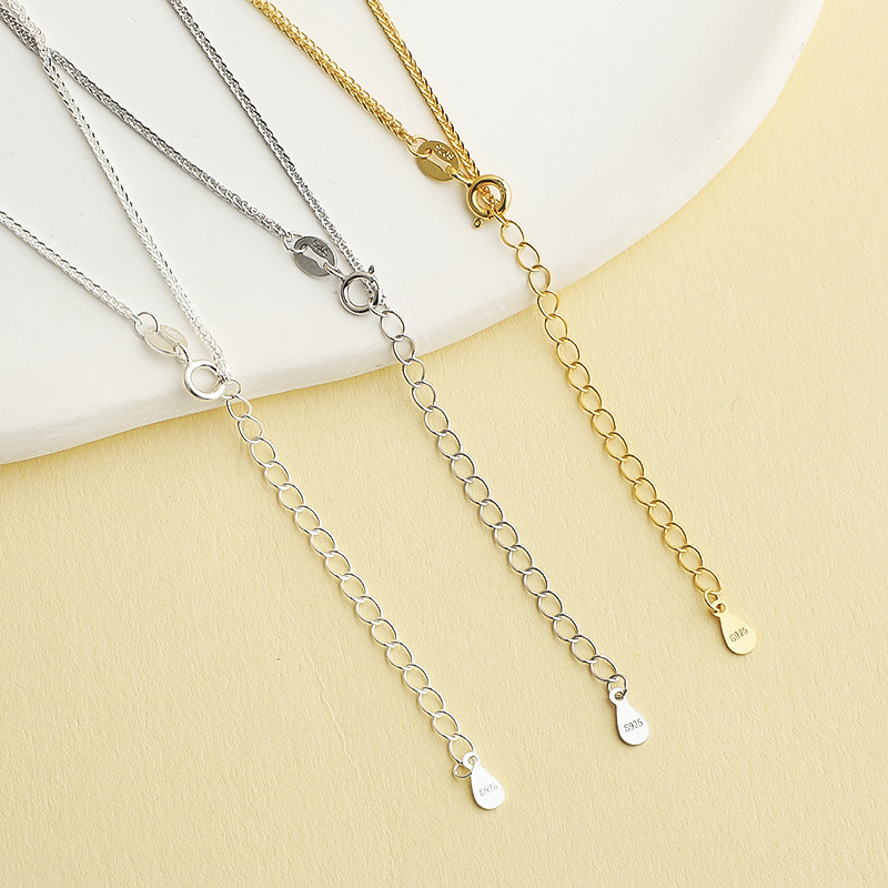 925 Sterling Silver Wheat Link Necklace Chain 15.75+1.97 Inches