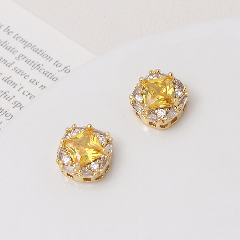 Starry Zirconia Inlaid Gold Plated Square Spacer Beads