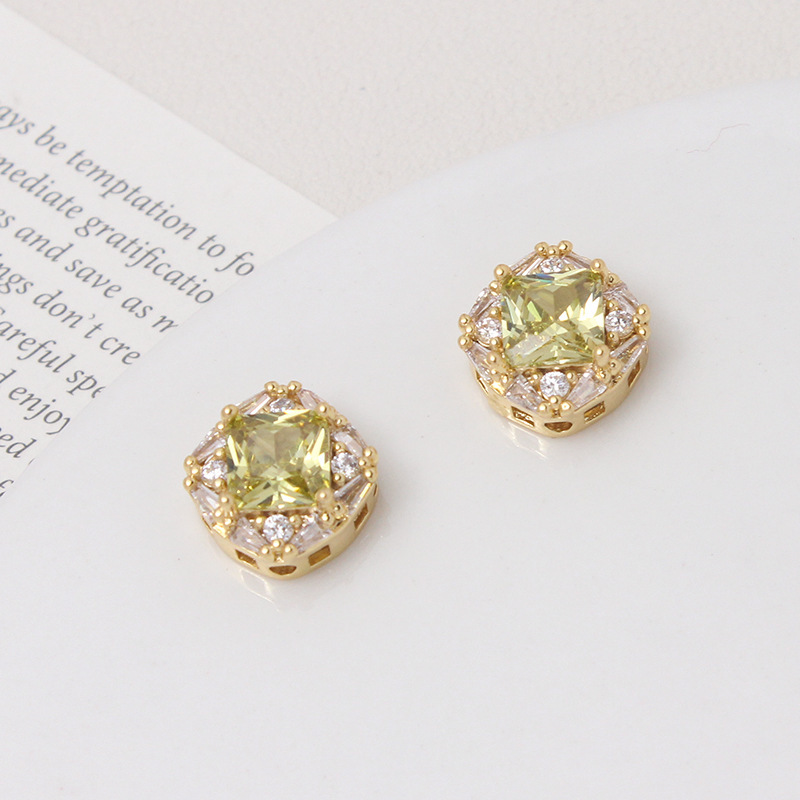 Starry Zirconia Inlaid Gold Plated Square Spacer Beads