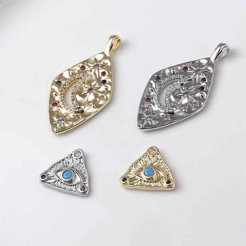 Colored Zircon Inlaid Geometric Pendant Rhomboid Triangle Moon Star Eye