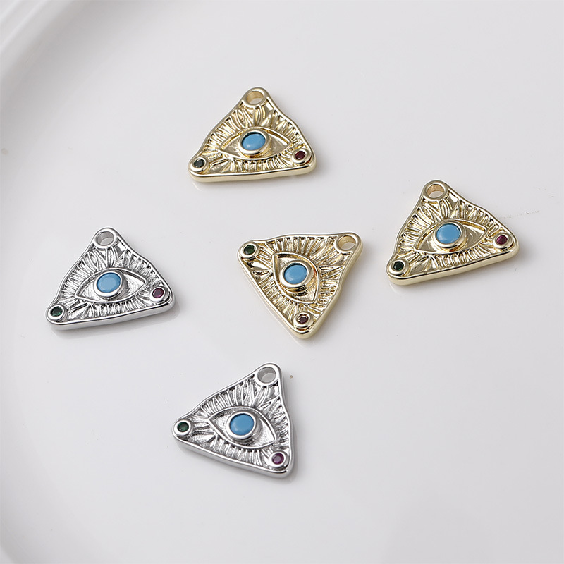 Colored Zircon Inlaid Geometric Pendant Rhomboid Triangle Moon Star Eye