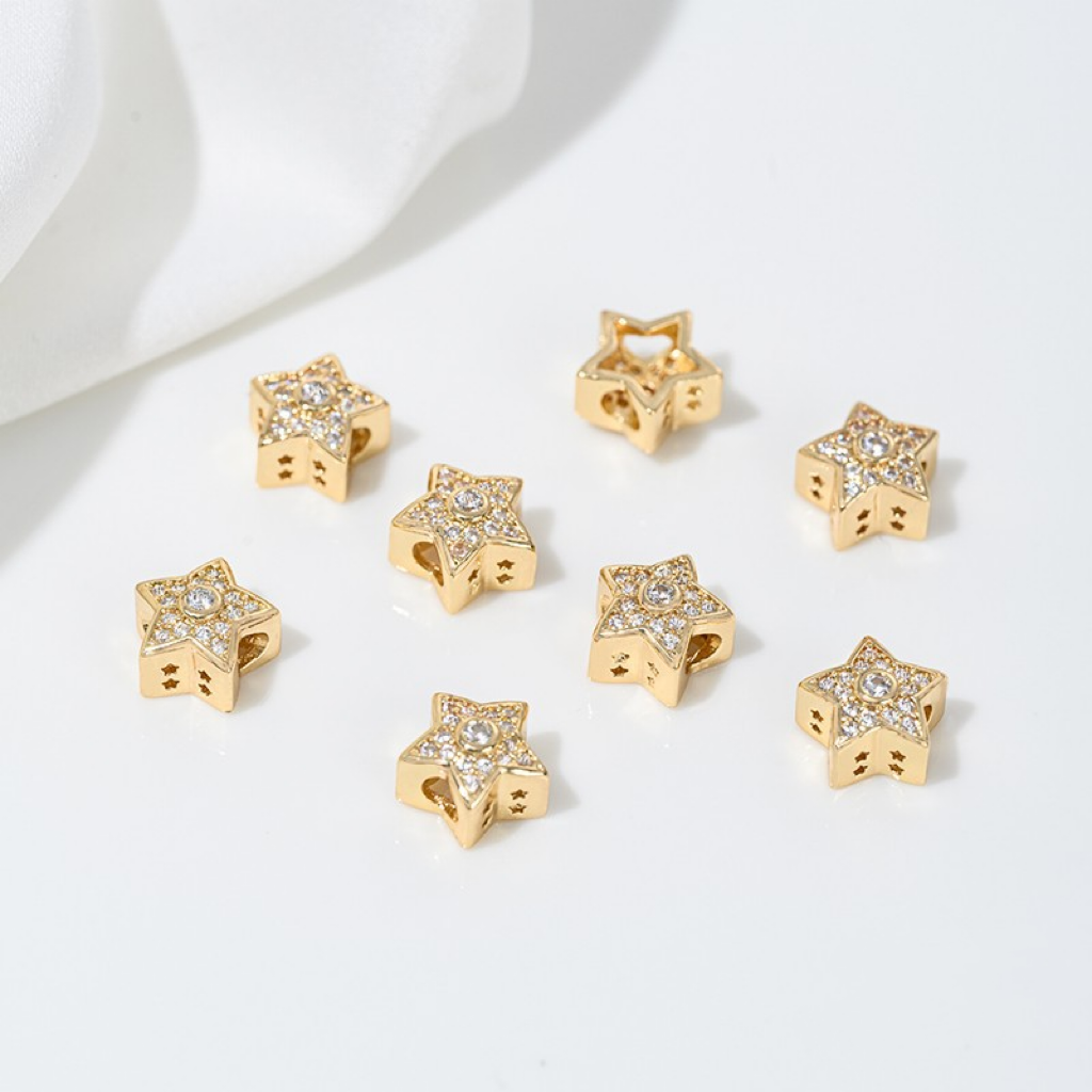 Zirconia Inlaid Gold Plated Hollow Star Spacer Bead