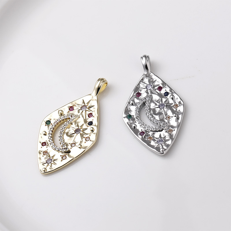 Colored Zircon Inlaid Geometric Pendant Rhomboid Triangle Moon Star Eye