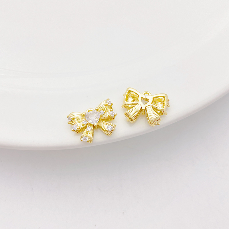 14k Gold Zirconia Butterfly and Bow Charm Pendant with Hanging Rings Multiple Style