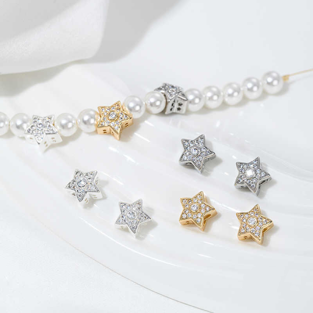 Zirconia Inlaid Gold Plated Hollow Star Spacer Bead