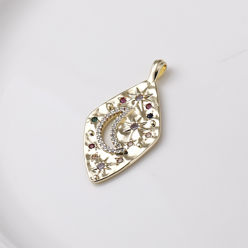 Colored Zircon Inlaid Geometric Pendant Rhomboid Triangle Moon Star Eye