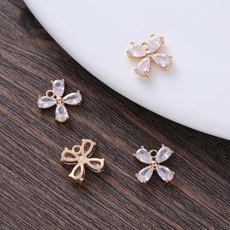 Cubic Zirconia inlai14k Gold Plated Flower Charm Jewelry Pendant Rose