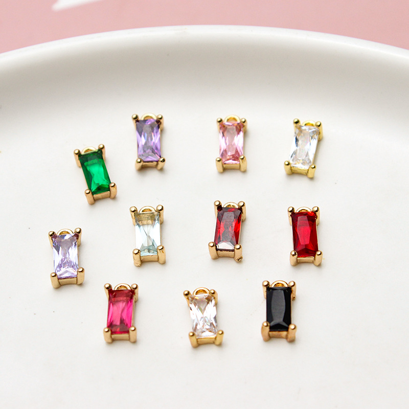 4*8mm Colored Zircon Rectangle Pendant Single Hanging Ring