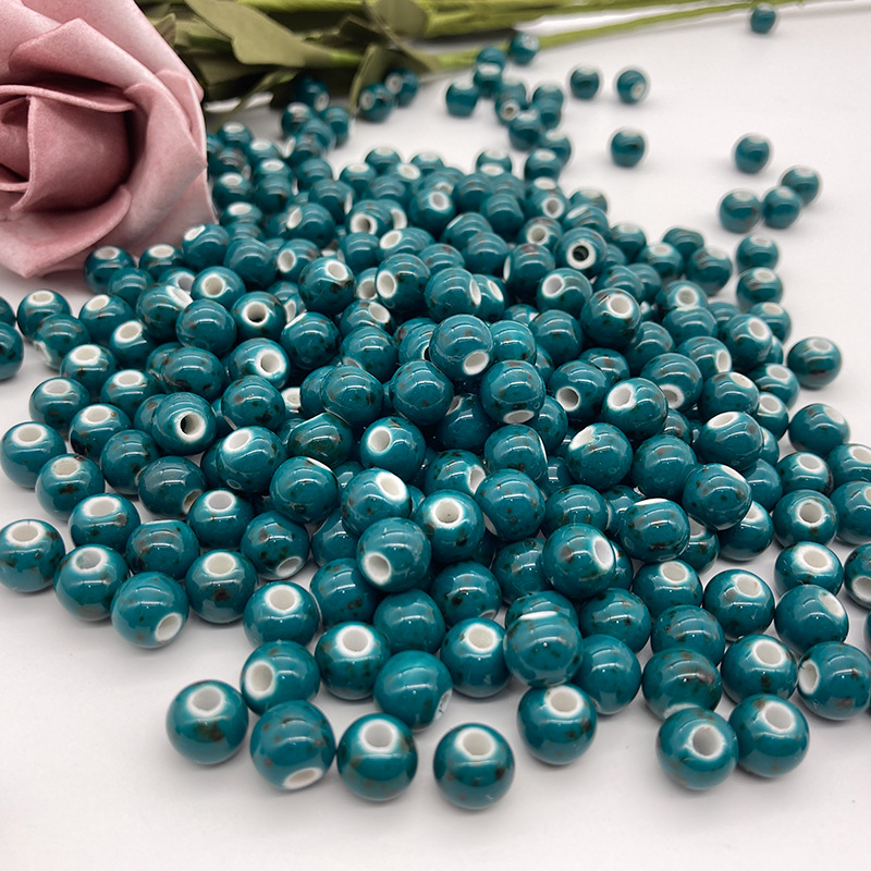 Handmade 6~12mm Flambed Glaze Ceramic Round Beads 100pcs