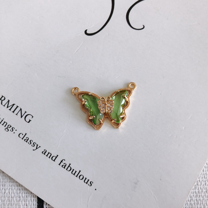 Colored Zircon Butterfly Charm Pendant with Dual Hanging Rings